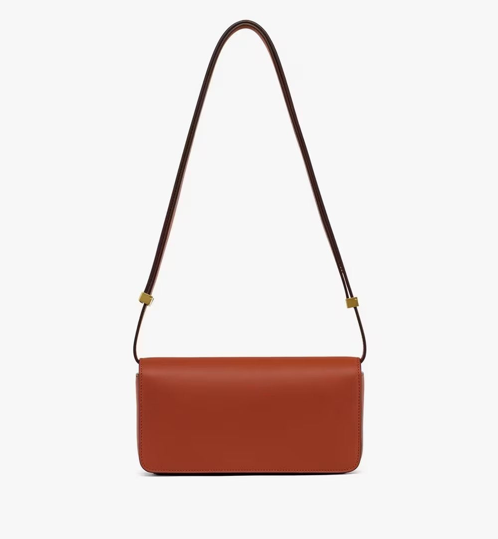 Mcm Structured Brown Calf Leather Shoulder Bag