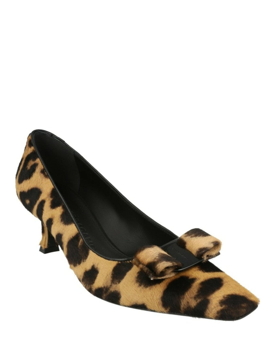 Ferragamo Leopard Print Kitten Heels With Vara Bow Accent