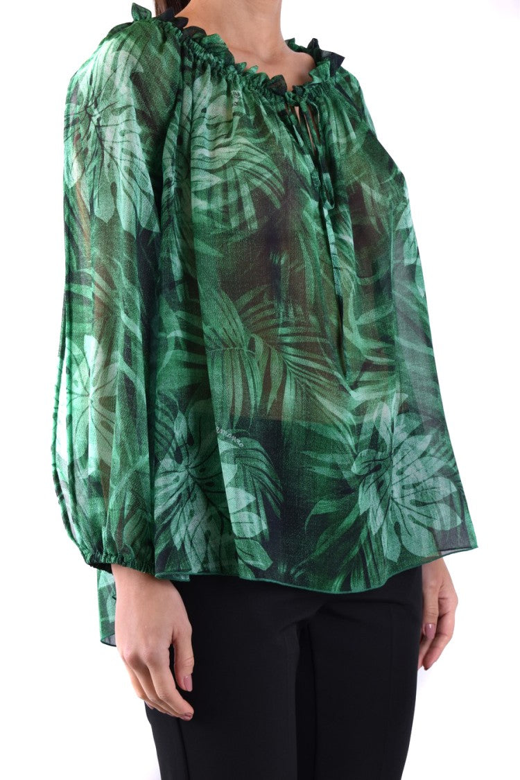 Ermanno Green Polyester Palm-Print Blouse