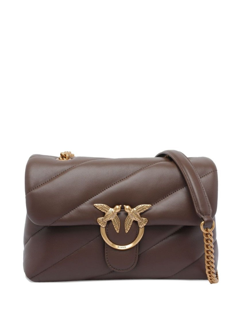Pinko Quilted Brown Calf Leather Shoulder Bag