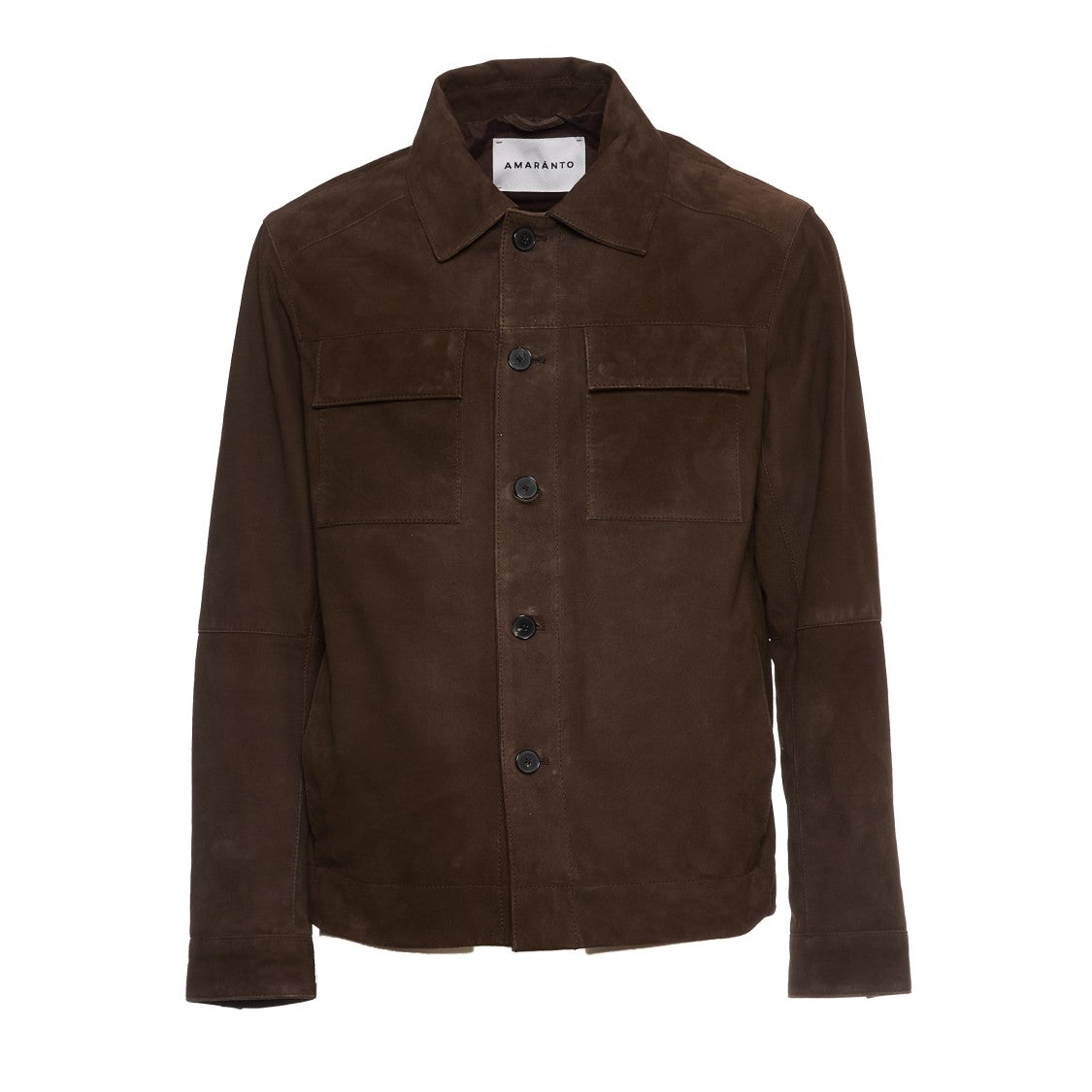Amaranto Cacao Leather Jacket With Button-Down Collar
