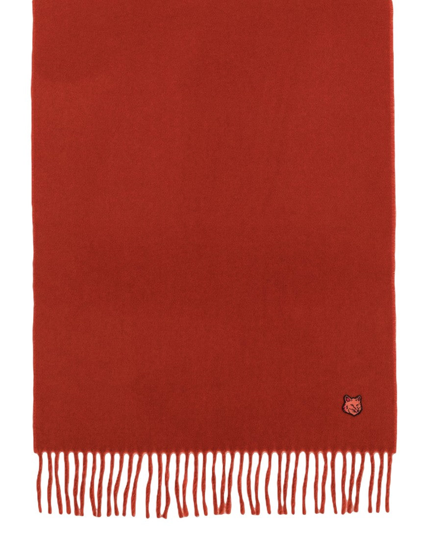 Maison Kitsuné Vibrant Burnt Orange Wool Scarf With Fringed Ends