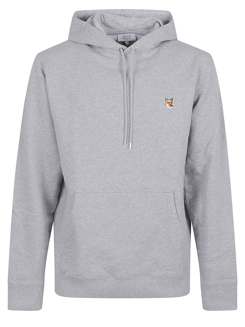 Maison Kitsuné Hooded Grey Cotton Sweatshirt With Embroidered Logo