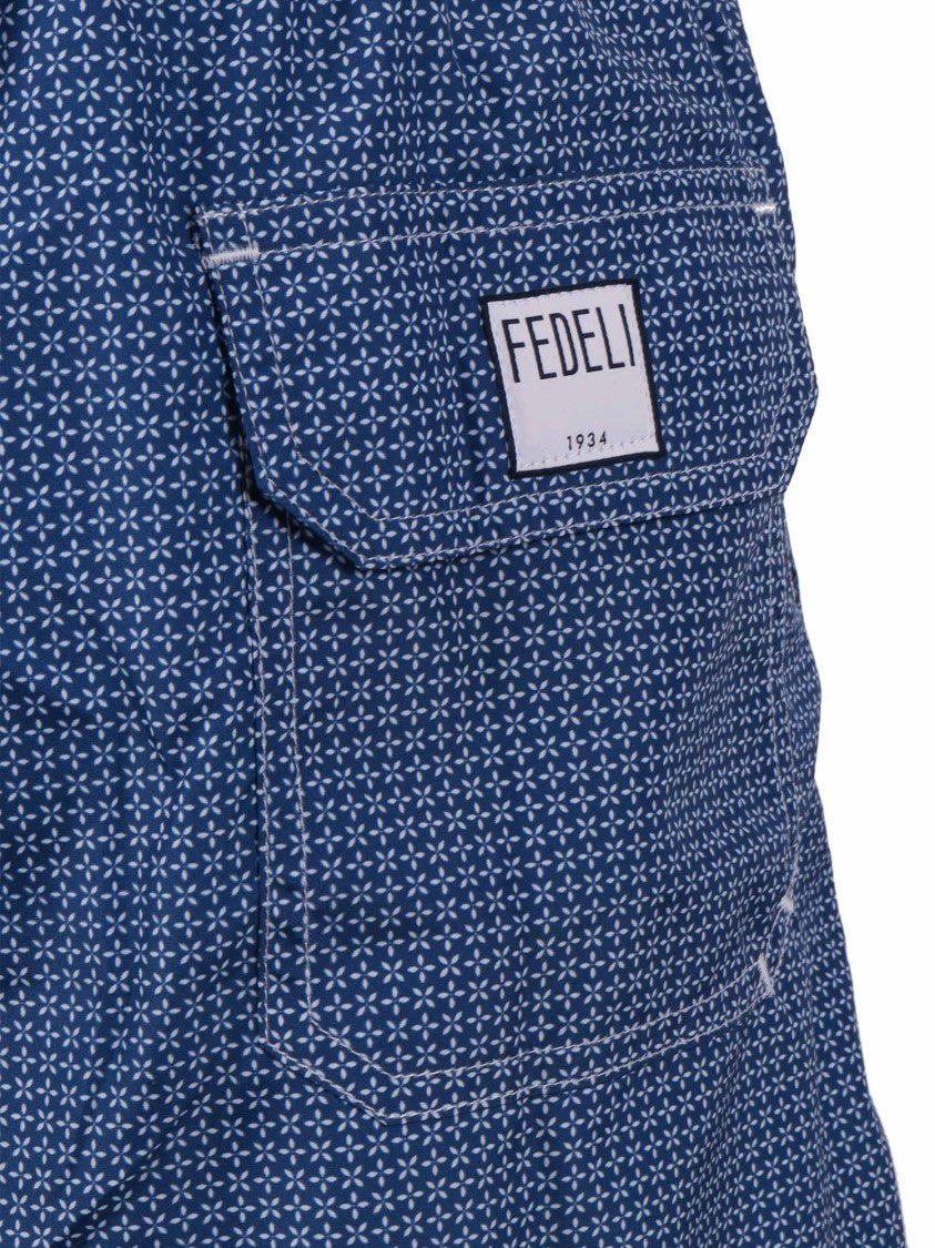 Fedeli Blue Woven Geometric Swim Shorts