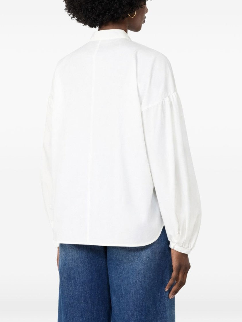 Max Mara Ivory Mandarin Collar Top With Jewel Cufflink
