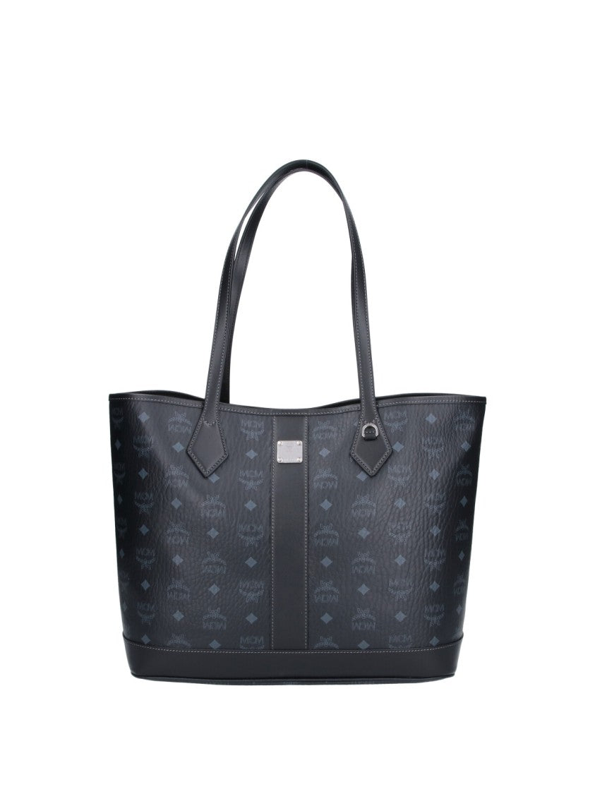 Mcm Black Liz Visetos Fabric Tote Bag