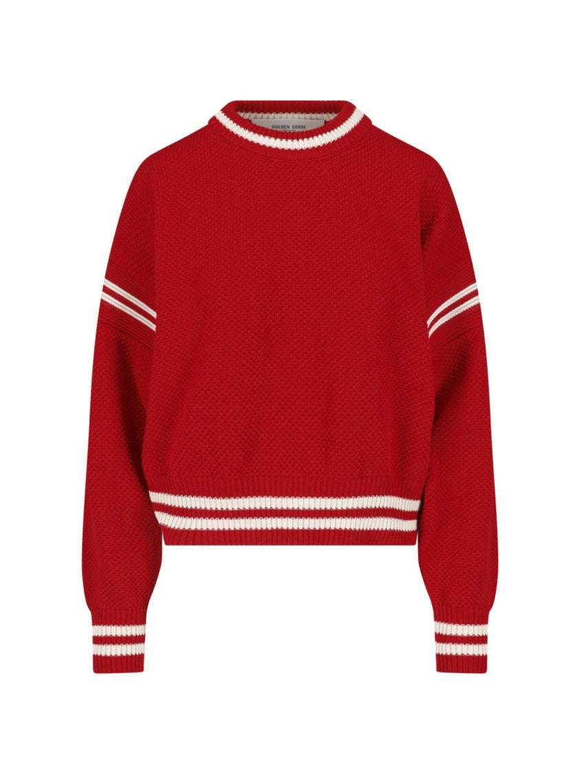 Golden Goose Textured Red Knit Top With Retro Logo Detailing
