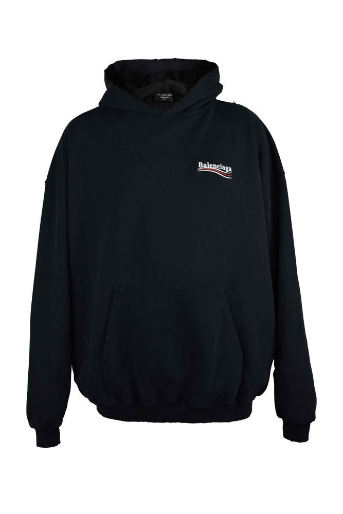 Balenciaga Faded Black Cotton Hooded Sweatshirt