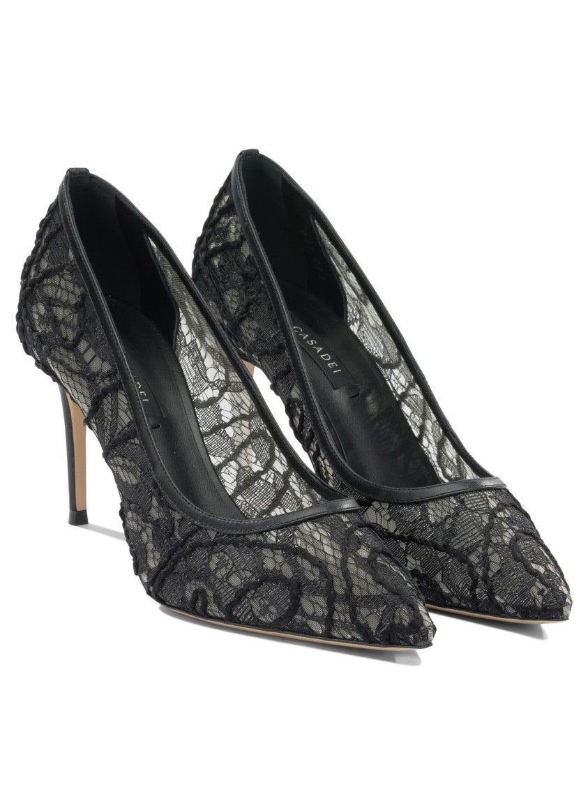 Casadei Pointed Toe Lace Overlay Pumps