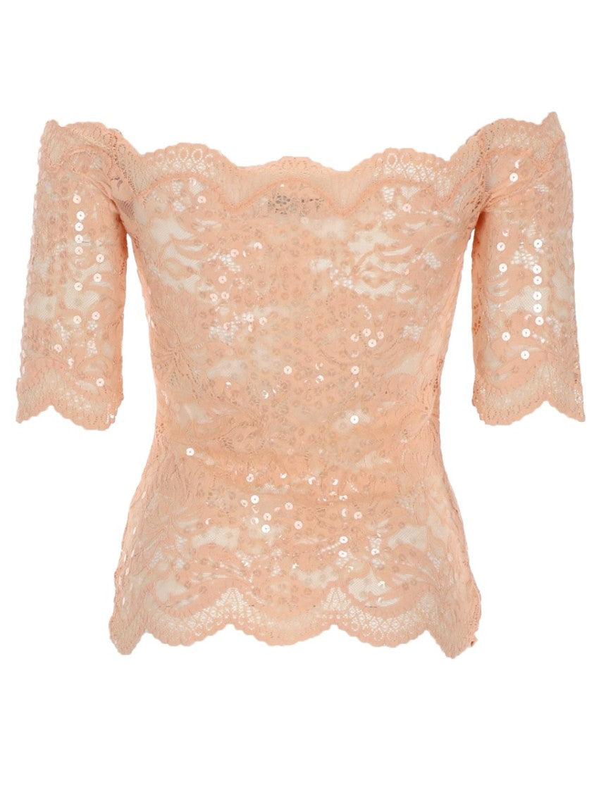 Rabanne Off-The-Shoulder Sequined Lace Top
