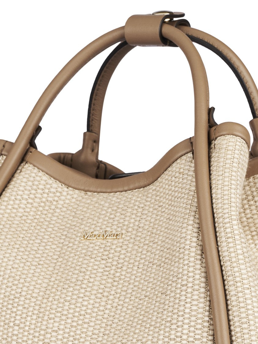 Max Mara Trapezoidal Woven Handbag With Smooth Leather Trim