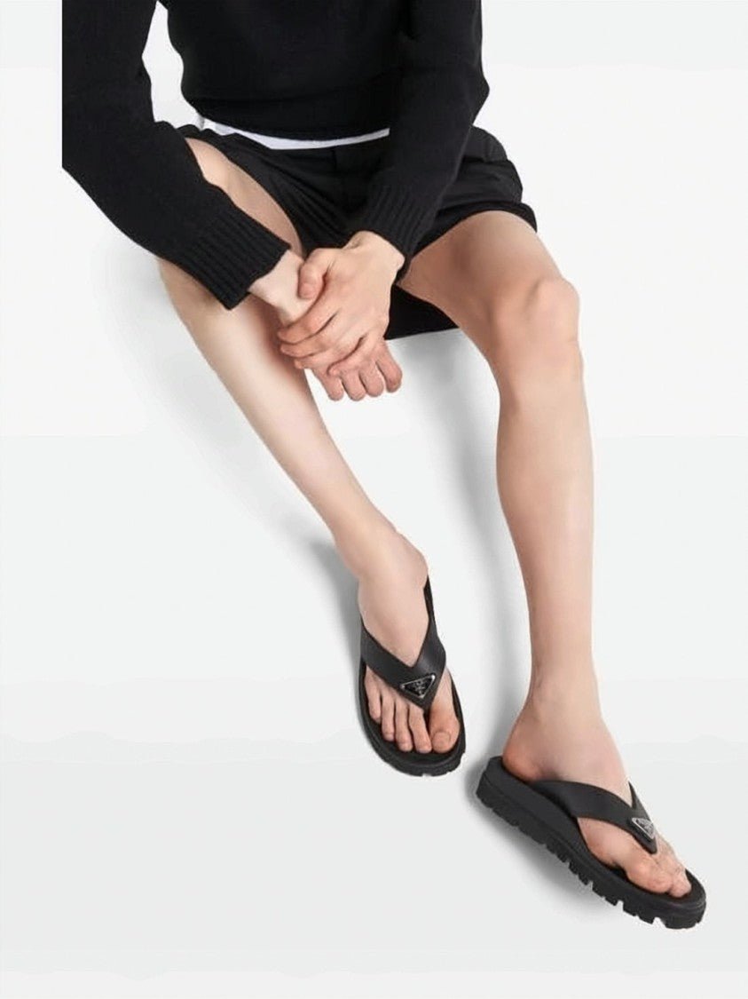 Prada Contoured Black Eva Slip-On Sandals With Triangular Logo