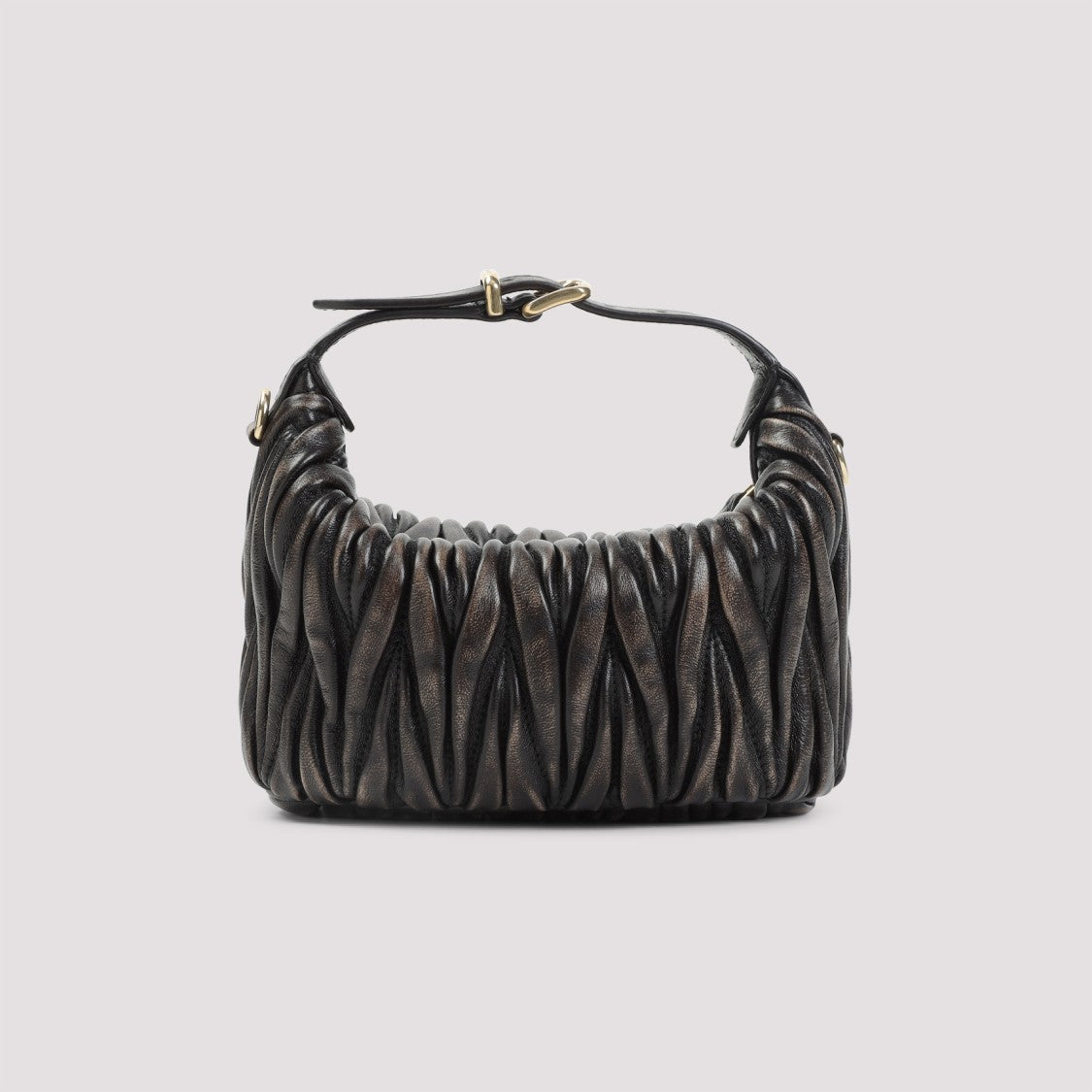 Miu Miu Ruched Leather Clutch With Detachable Strap