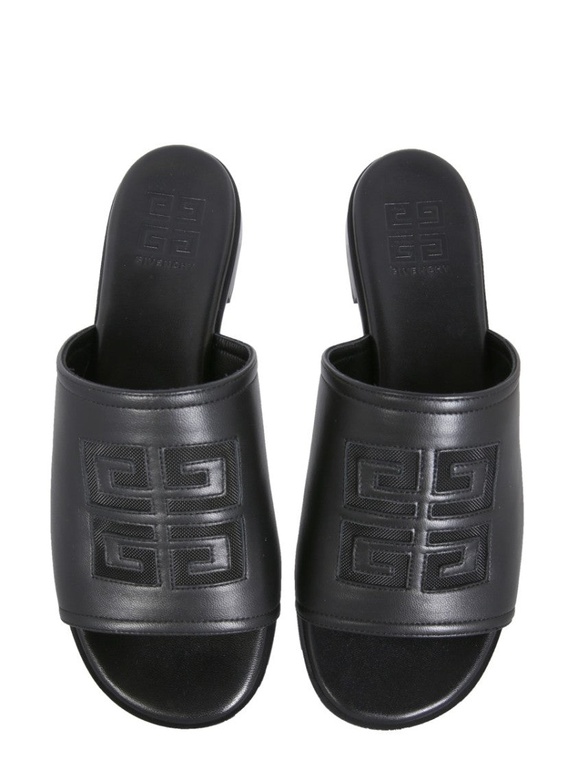 Givenchy Open Toe Black Leather Flat Mules