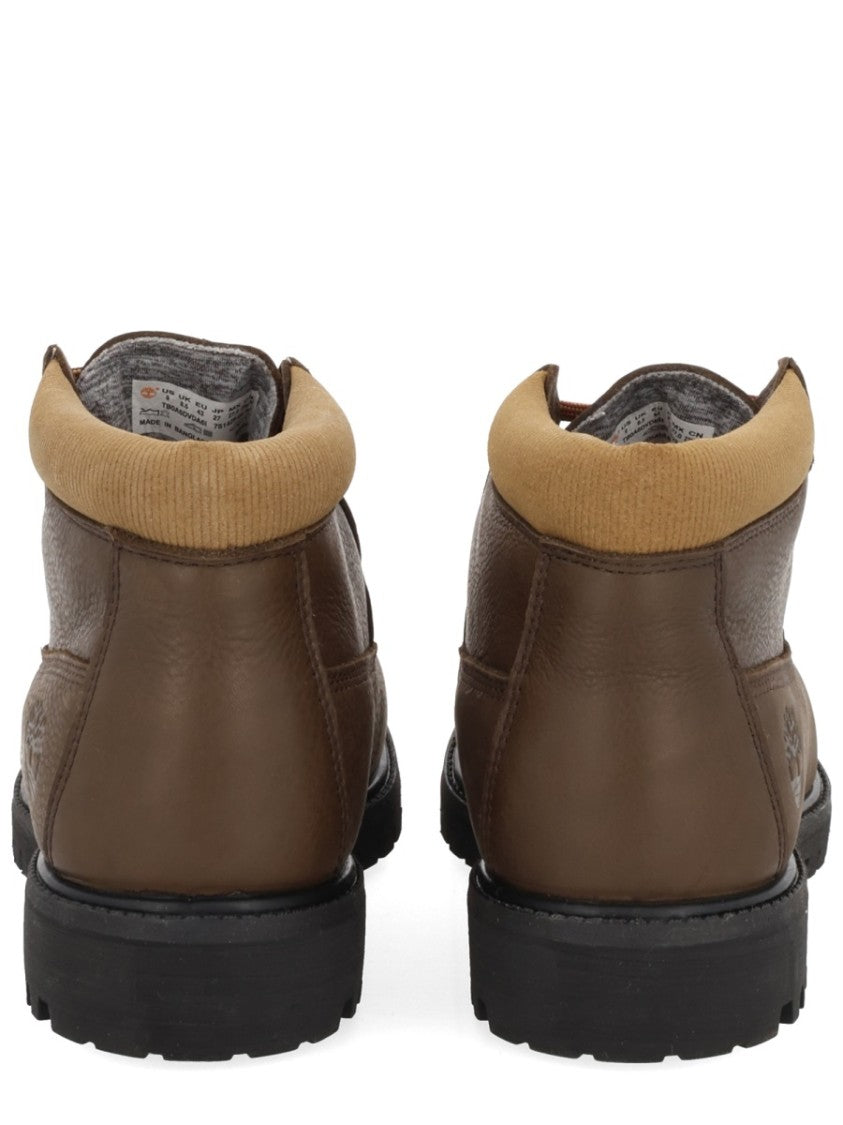 Timberland Smooth Brown Leather Boots With Padded Collar And Rugged Sole