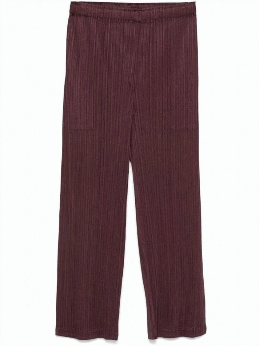 Pleats Please Pleated Textured Straight Pants With Elastic Waistband
