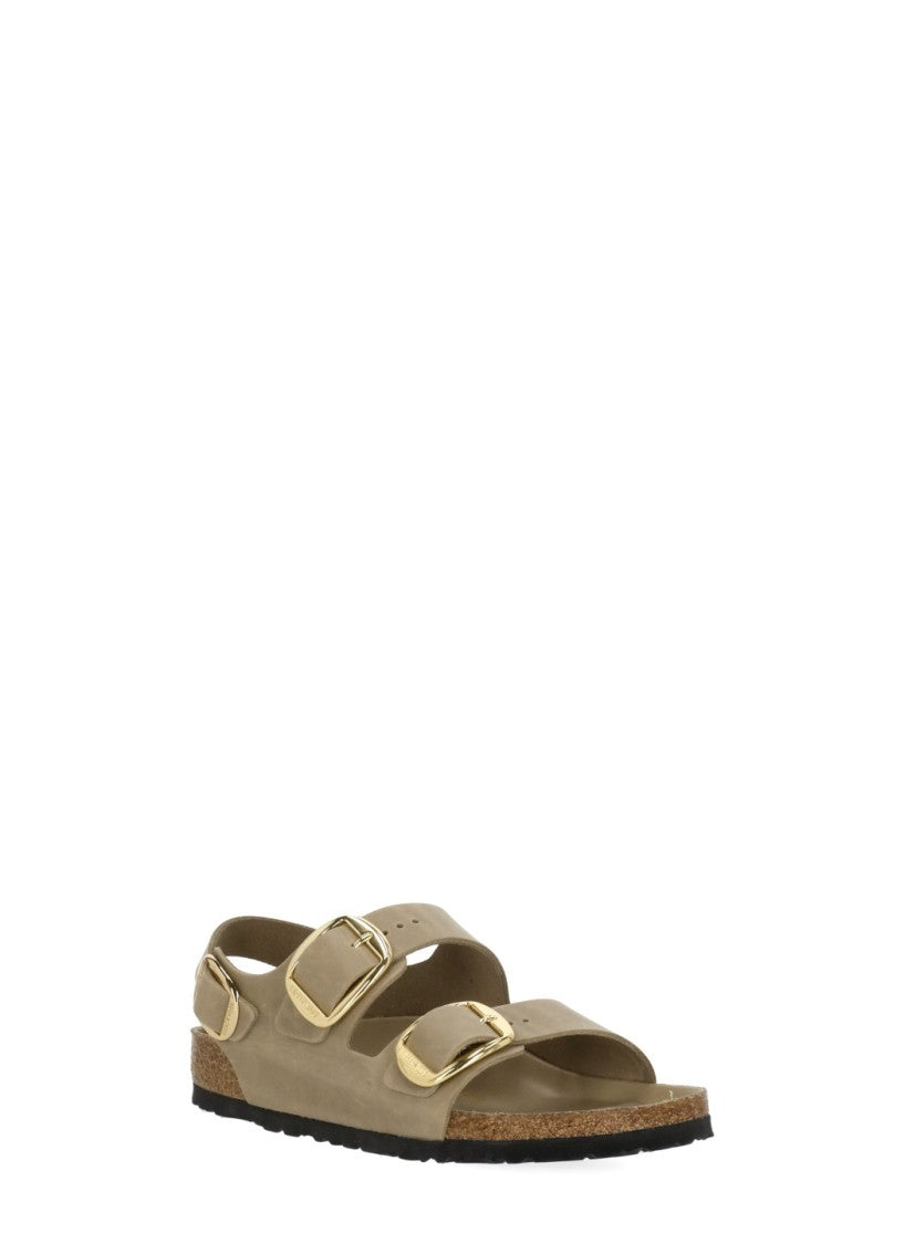 Birkenstock Beige Milano Big Buckle Polished Leather Sandals