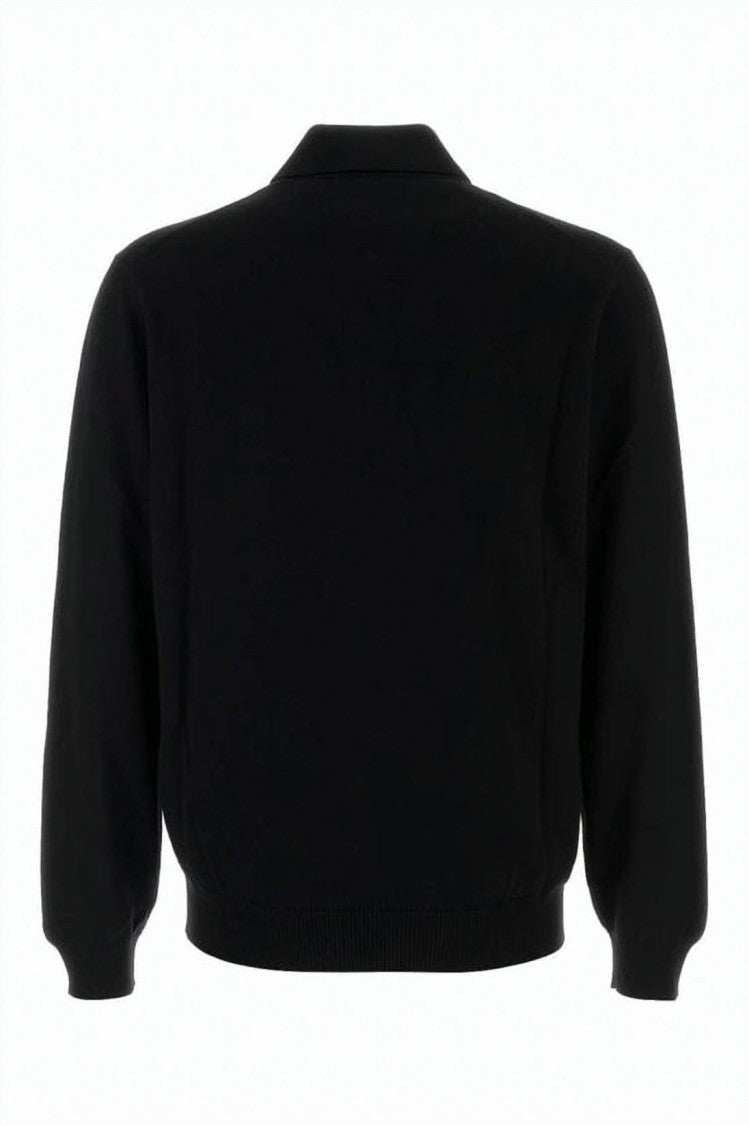 Fendi Black Wool Polo Shirt With Classic Collar And Ribbed Details