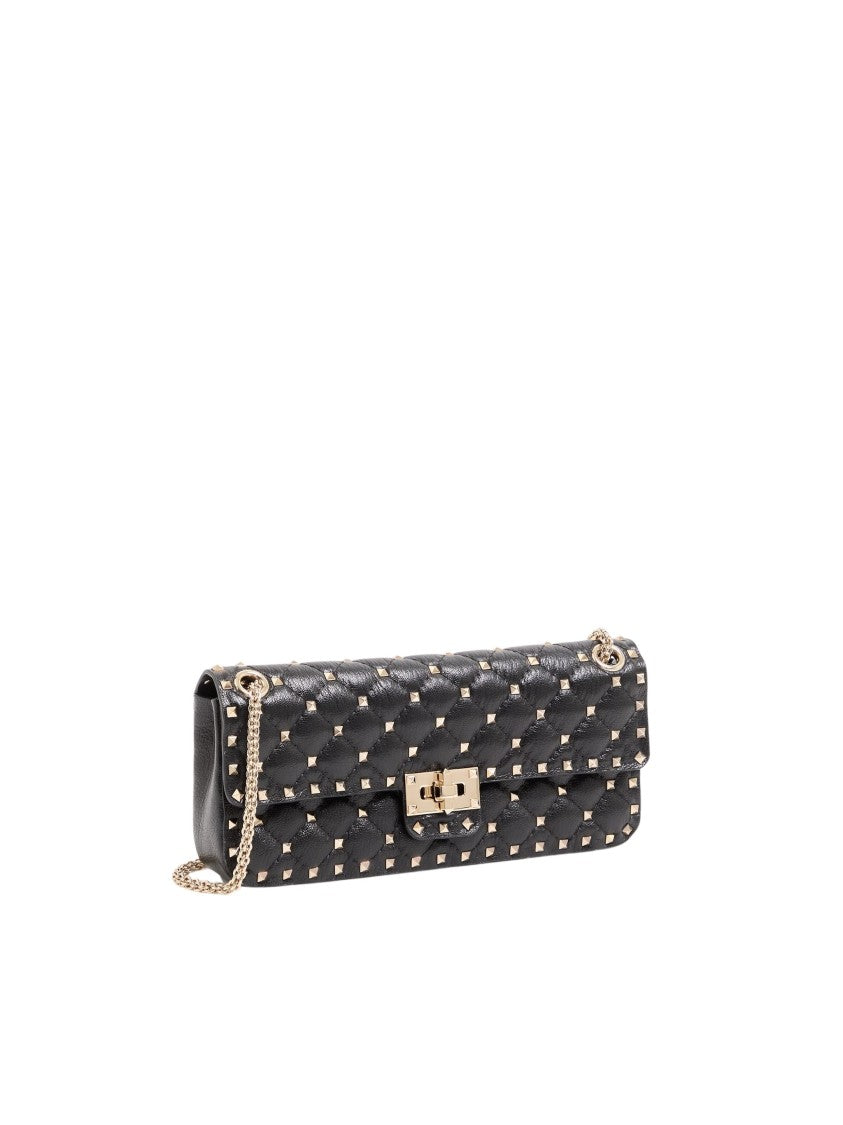 Valentino Quilted Black Kidskin Shoulder Bag With Platinum-Tone Detailing