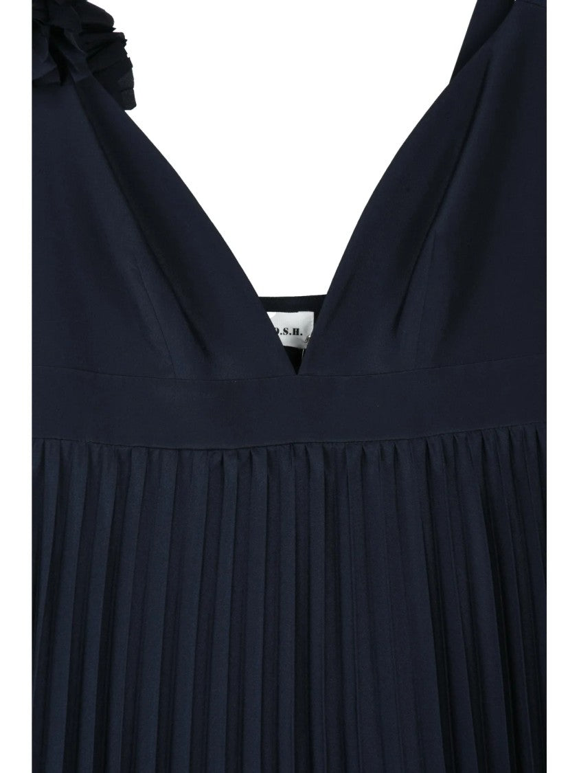 P.A.R.O.S.H. Blue Fluid Ruched Polyester Maxi Dress