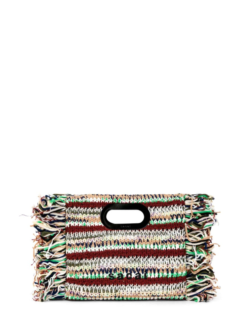 Sacai Small Multi-Color Knit Shopper Bag With Fringed Edges