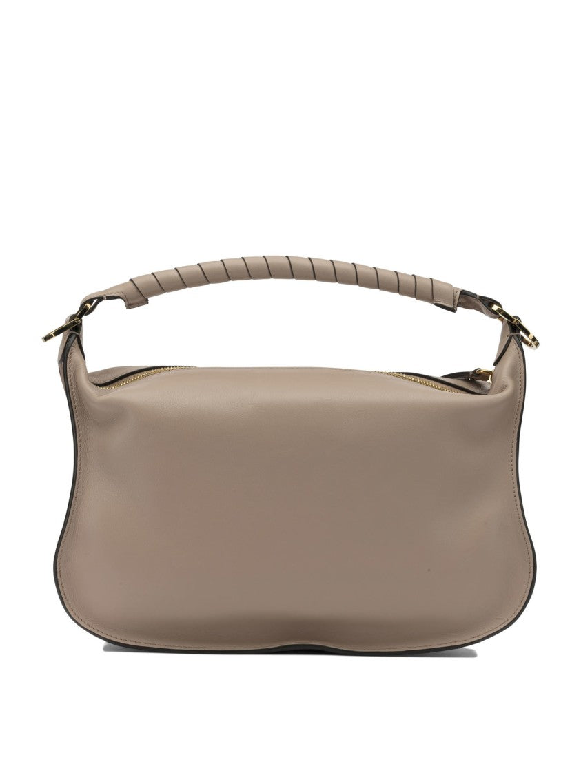 Chloé Structured Beige Leather Shoulder Bag With Gold-Tone Accents