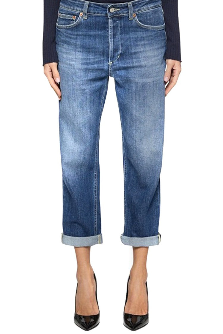 Dondup Relaxed Fit Blue Trousers With Tapered Leg And Rolled Cuffs