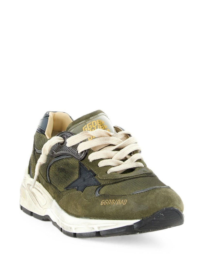 Golden Goose Olive Green Suede Mesh Distressed Sneakers
