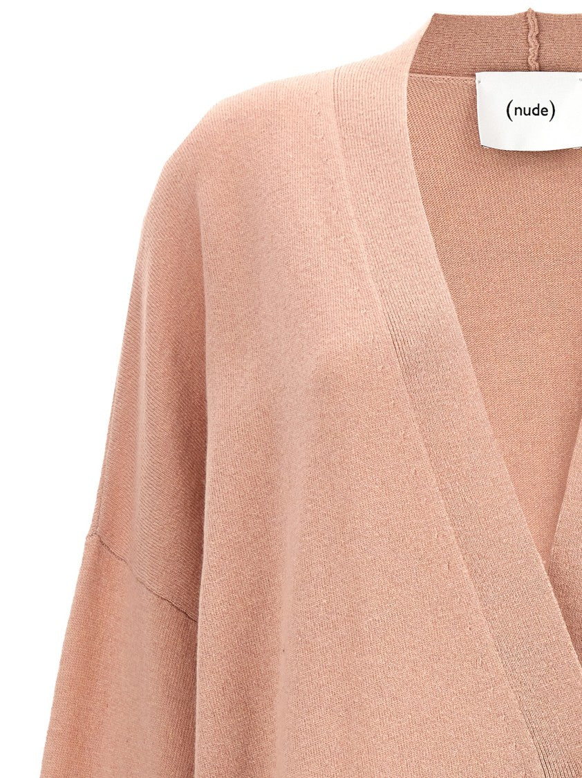 Nude V-Neck Oversize Wool Cardigan With Asymmetrical Fastening