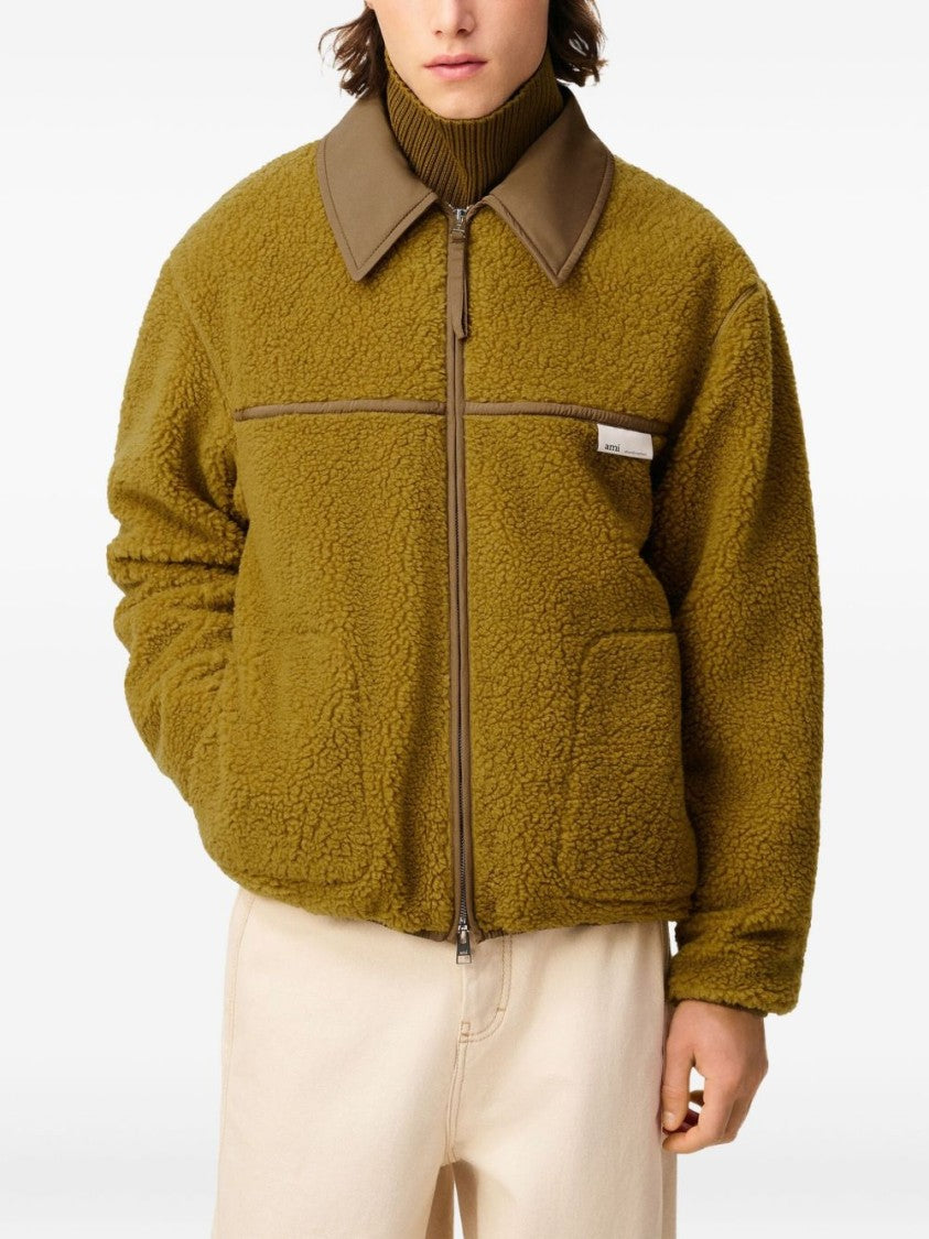 Ami Paris Boxy Olive Green Fleece Jacket