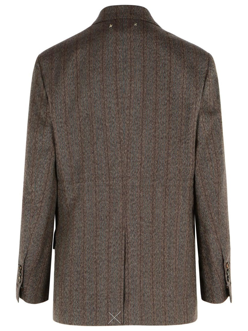 Golden Goose Double-Breasted Pinstripe Dark Brown Wool Blazer