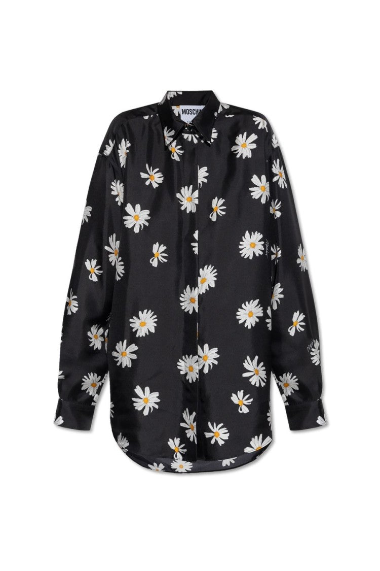 Moschino Black Silk Daisy-Print Shirt