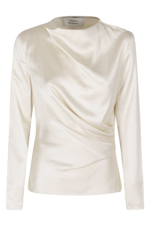 Loulou De Saison Ivory Draped Long-Sleeve Top