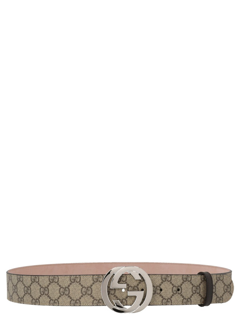 Gucci Gg Supreme Fabric Belt With Polished Metal Buckle