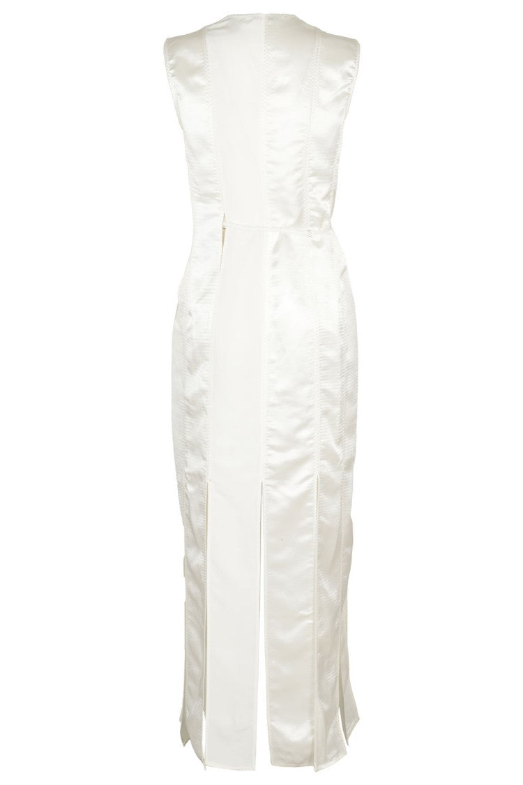 Anna October Long White Sleeveless Dress With Deep V-Neckline