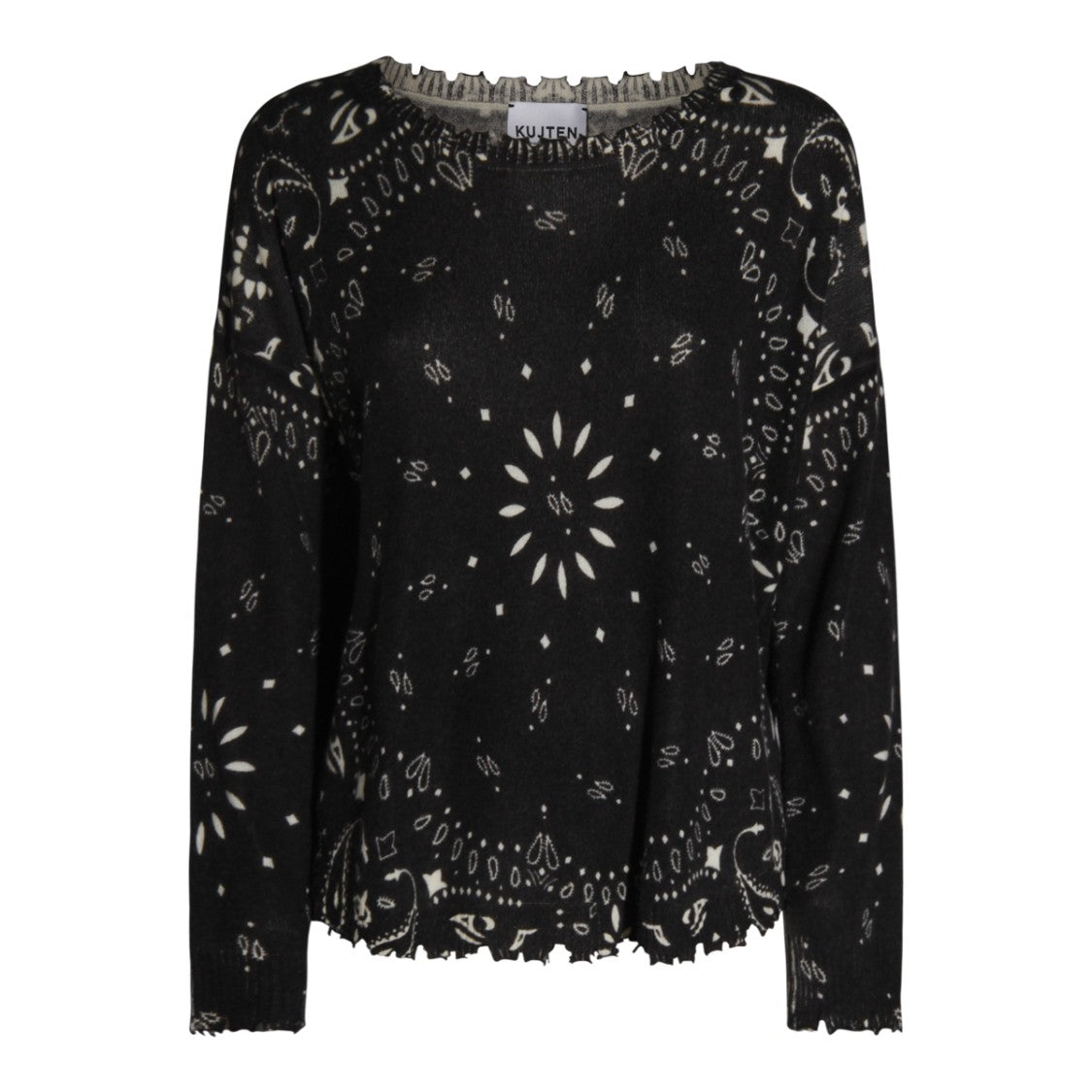 Kujten Black Sweater With Intricate Paisley And Floral Patterns