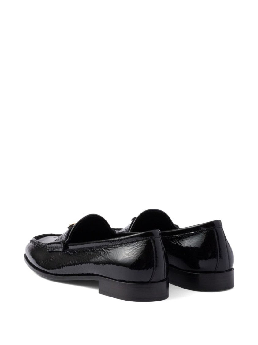 Prada Patent Leather Loafers With Enamel Triangle Logo