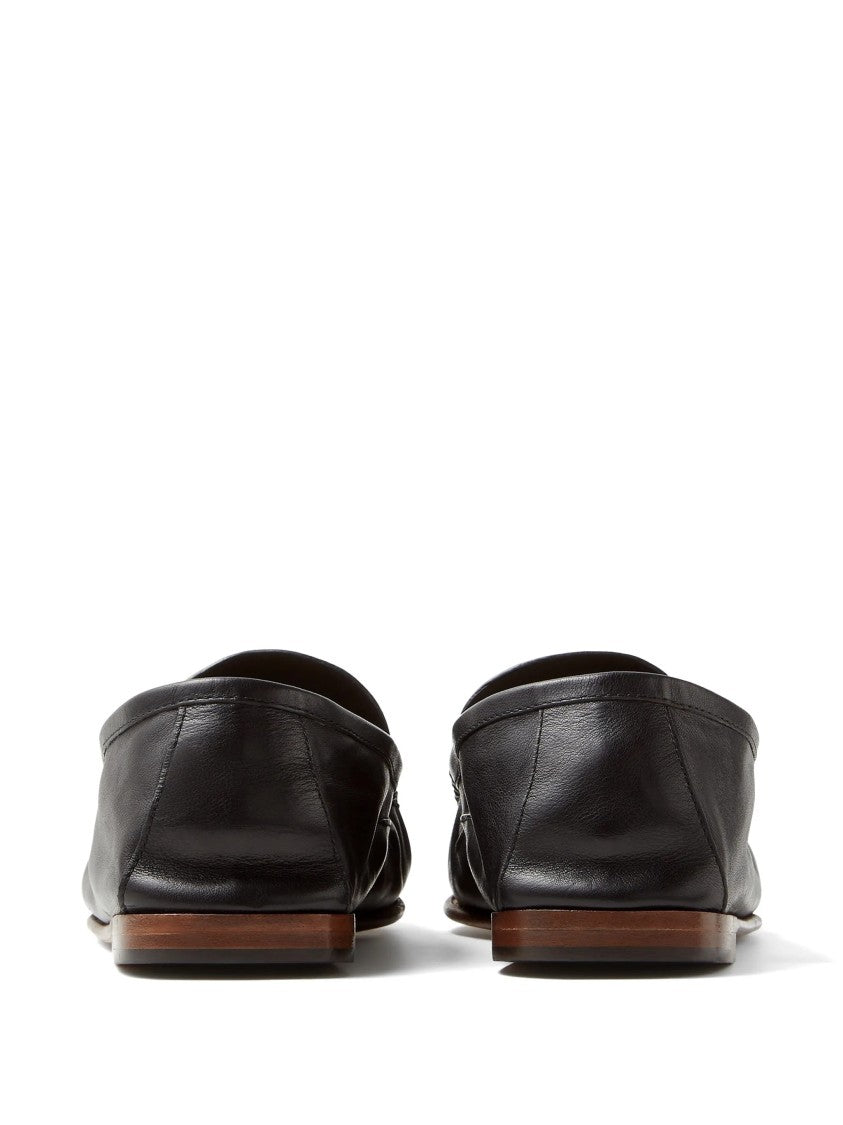 Versace Slip-On Loafers In Smooth Black Leather With Gold Emblem