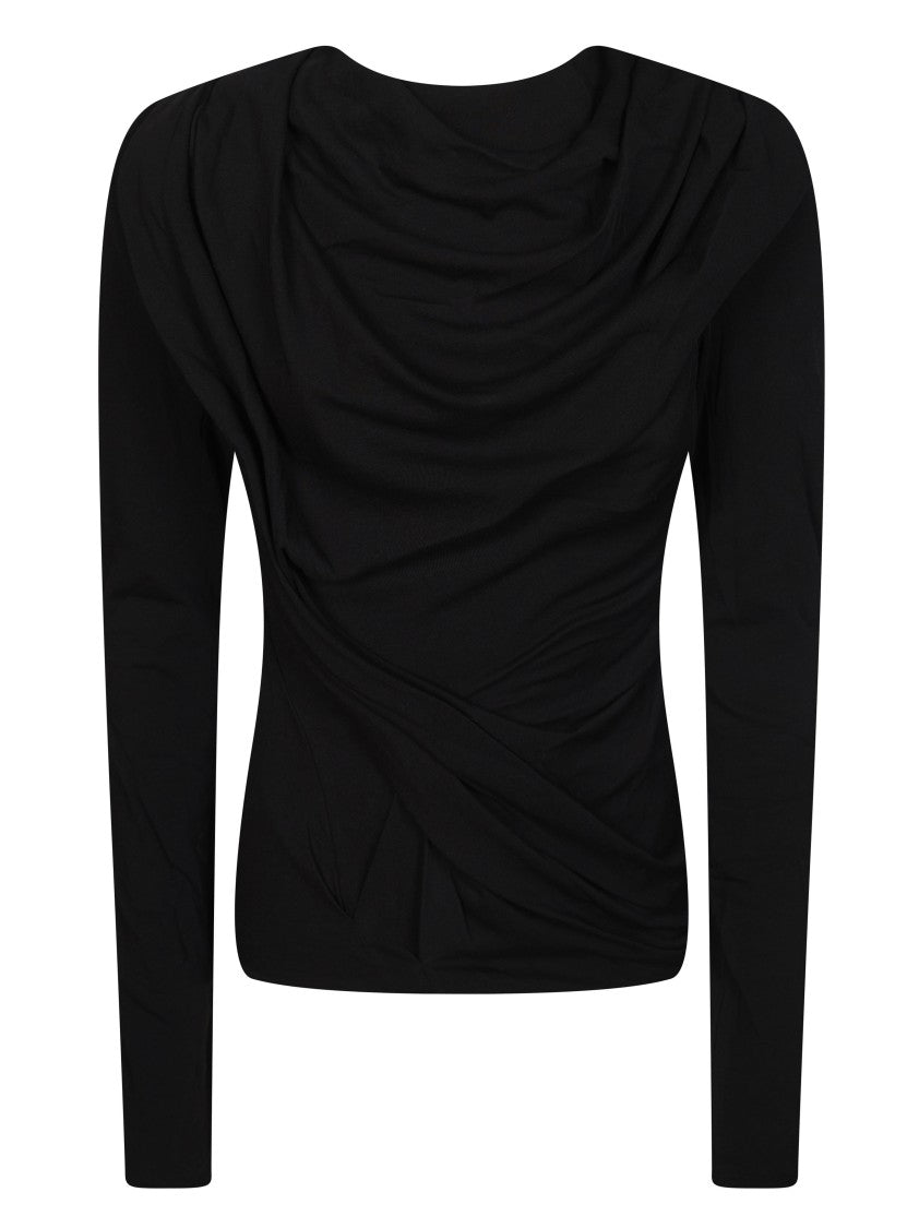 Entire Studios Draped Neckline Fitted Long Sleeve Top
