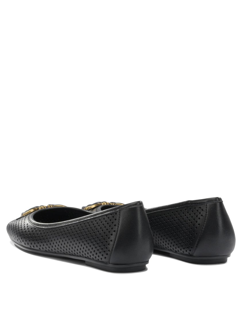 Pinko Perforated Leather Ballerinas With Metallic Emblem