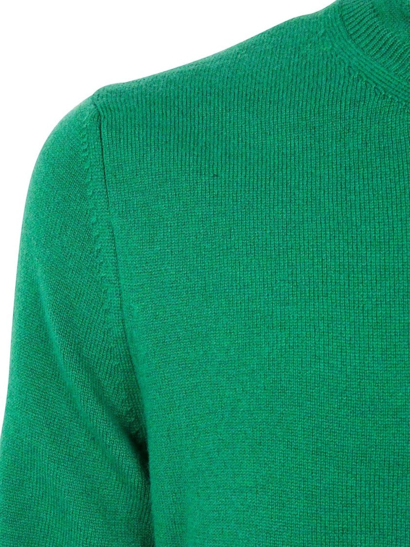 Comme Des Garçons Green Wool Knit Sweater With Ribbed Cuffs And Hem
