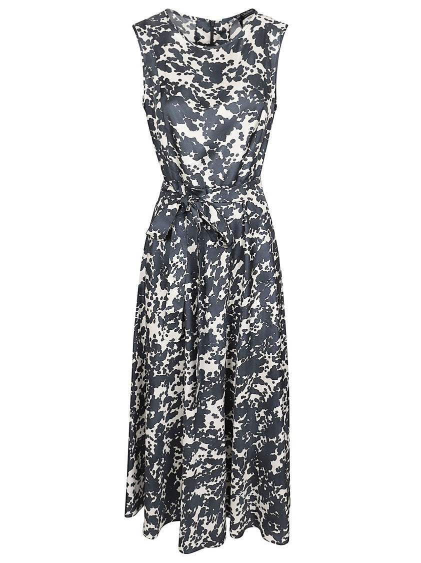 Max Mara Flowing Black And White Abstract Silk Midi Dress