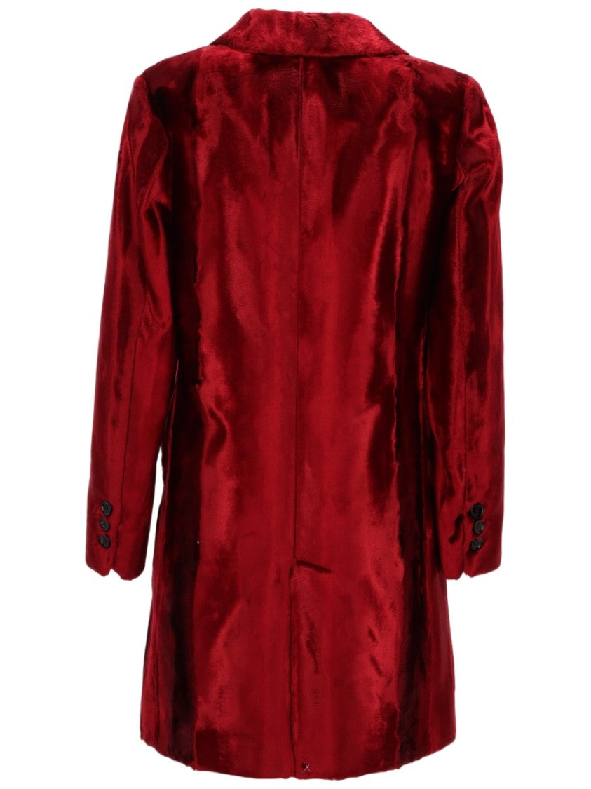 Paltò Deep Red Velvet Coat With Tailored Silhouette