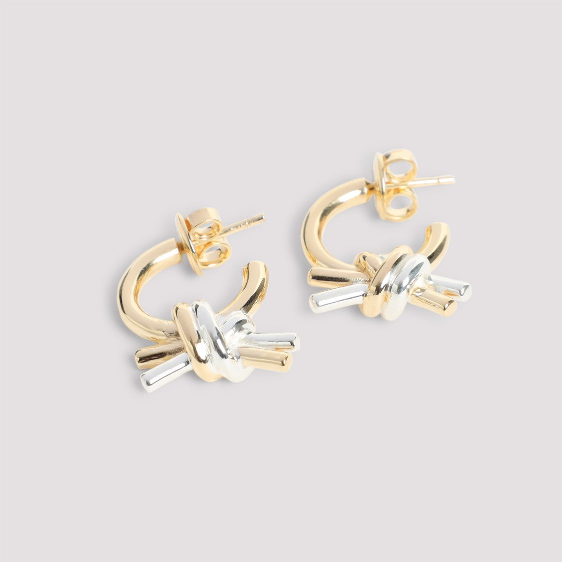Bottega Veneta Intertwined Brass Hoop Earrings With Decorative Knot