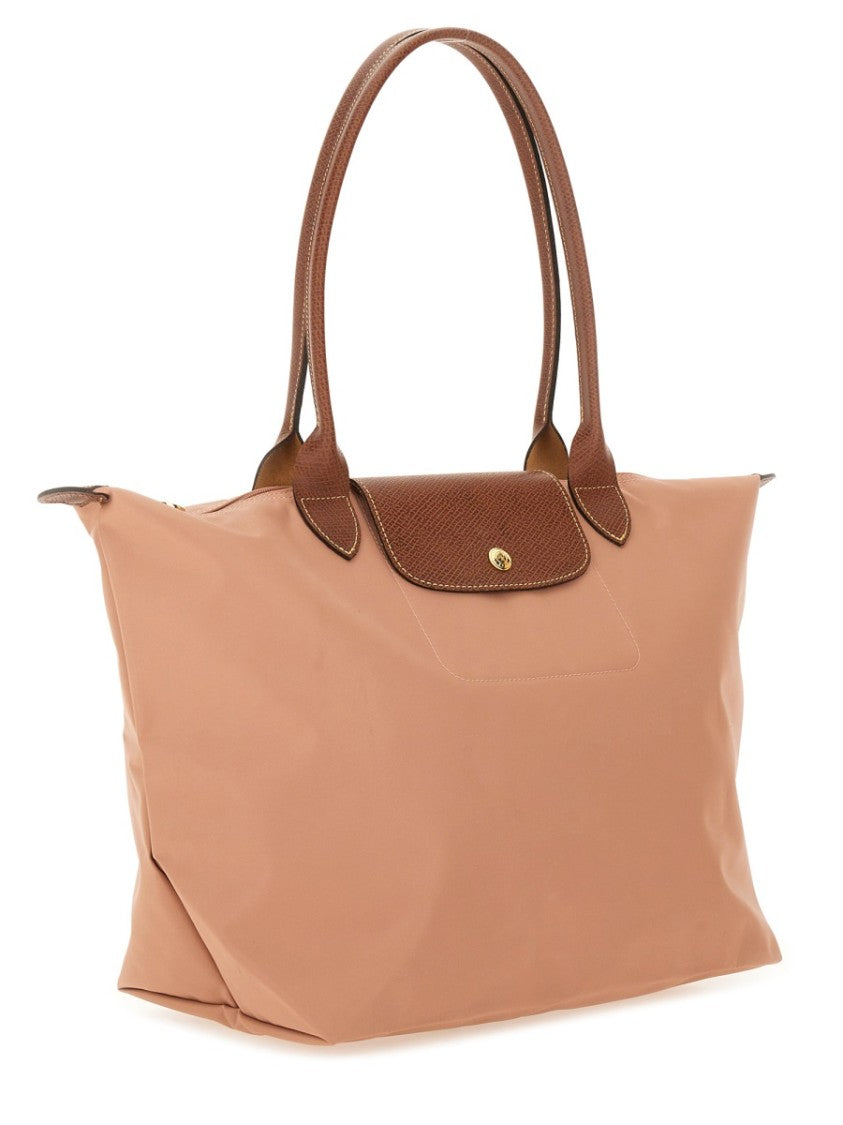 Longchamp Large Brown Polyamide Tote Bag With Leather Accents