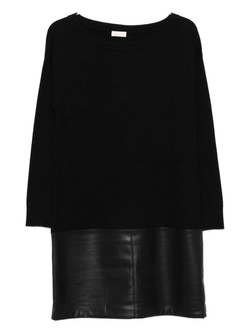 Liu Jo Black Knit And Leather-Like Panel Dress