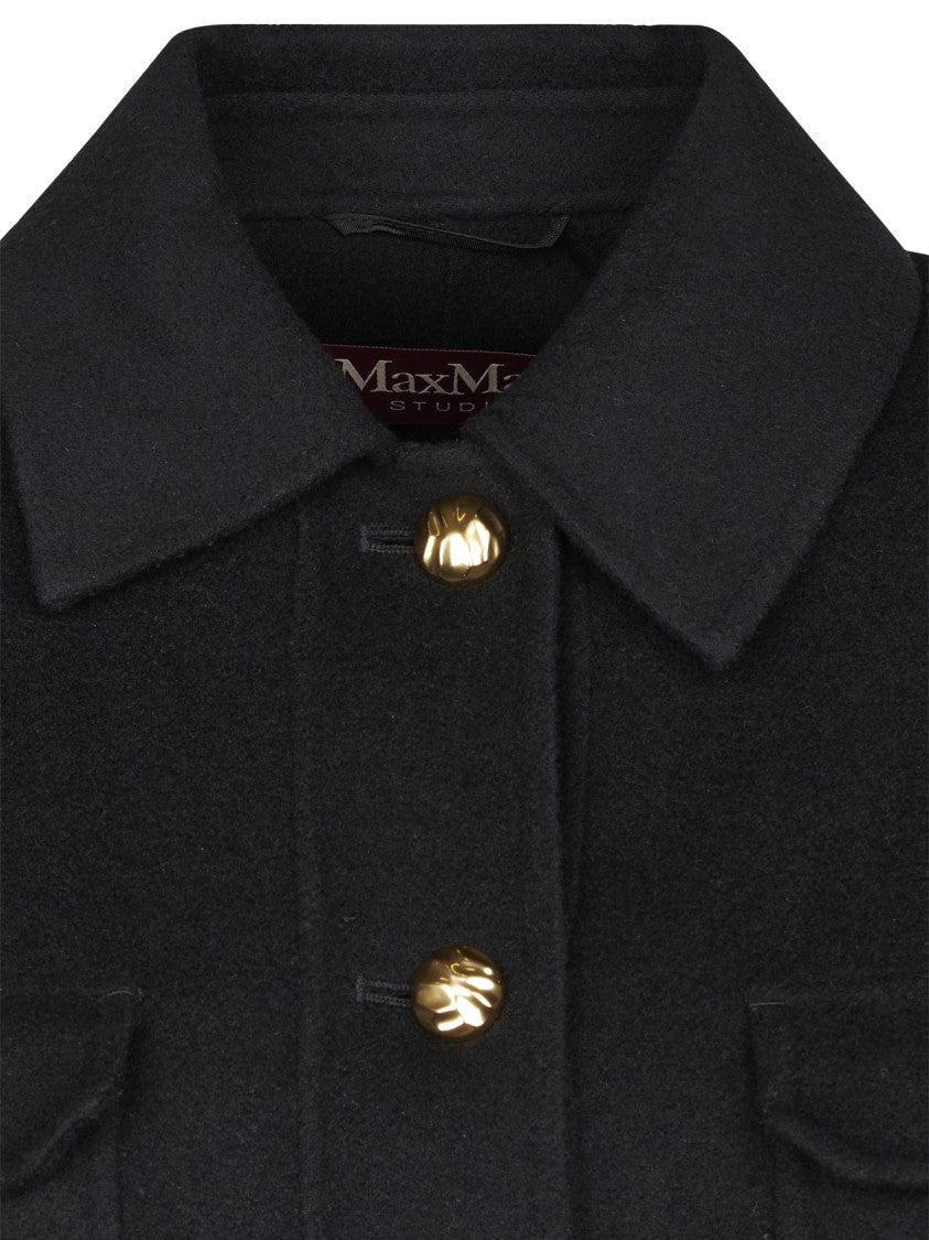 Max Mara Cropped Black Jacket With Classic Collar And Gold-Tone Details
