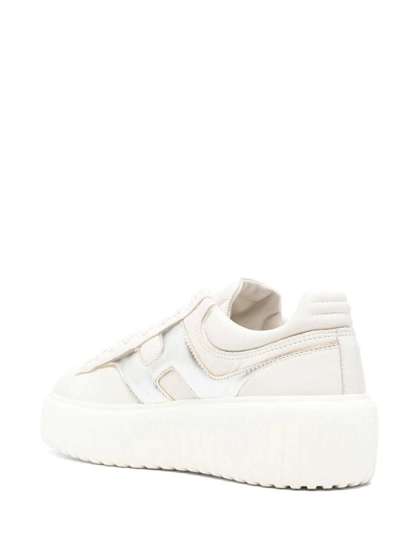 Hogan White Low-Top Metallic Logo Ridged Sneakers