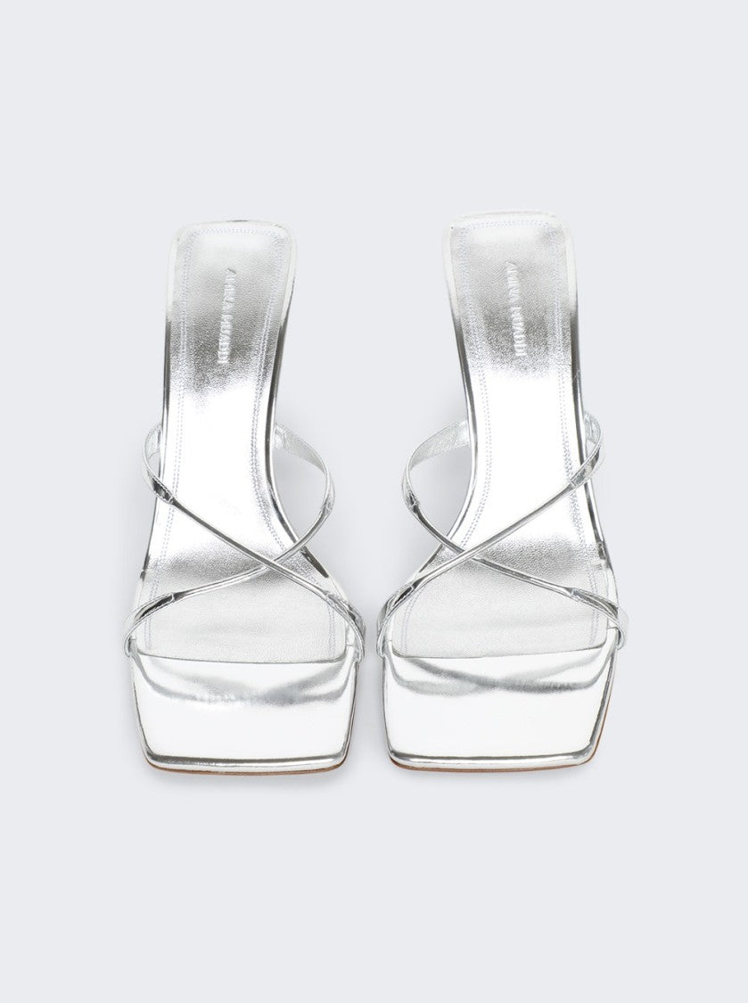 Amina Muaddi Adriana Mirror High Heel Slipper Sandal Silver