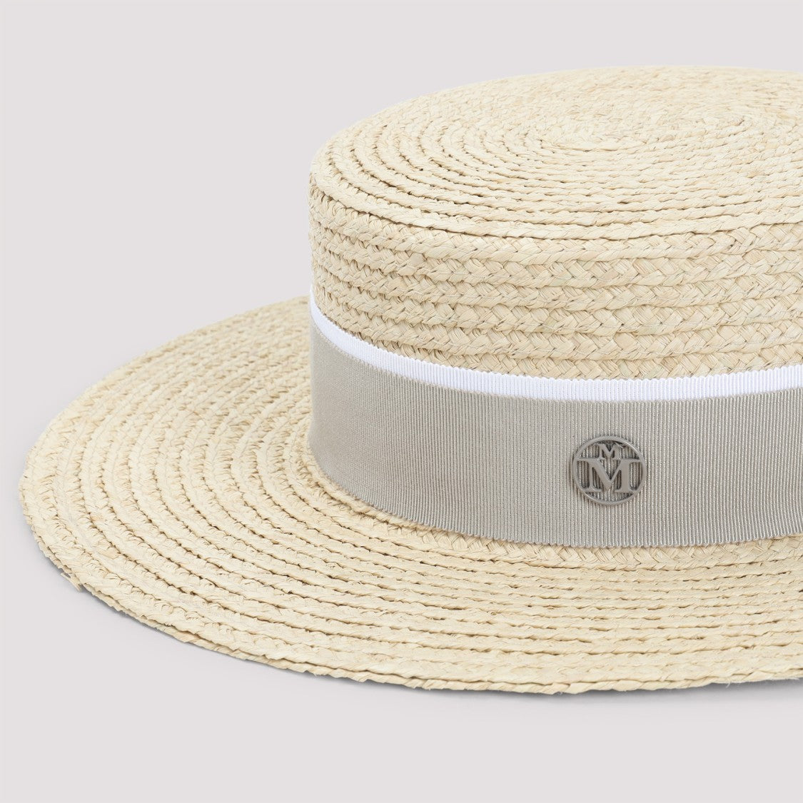 Maison Michel Woven Raffia Hat With Light Beige Fabric Band